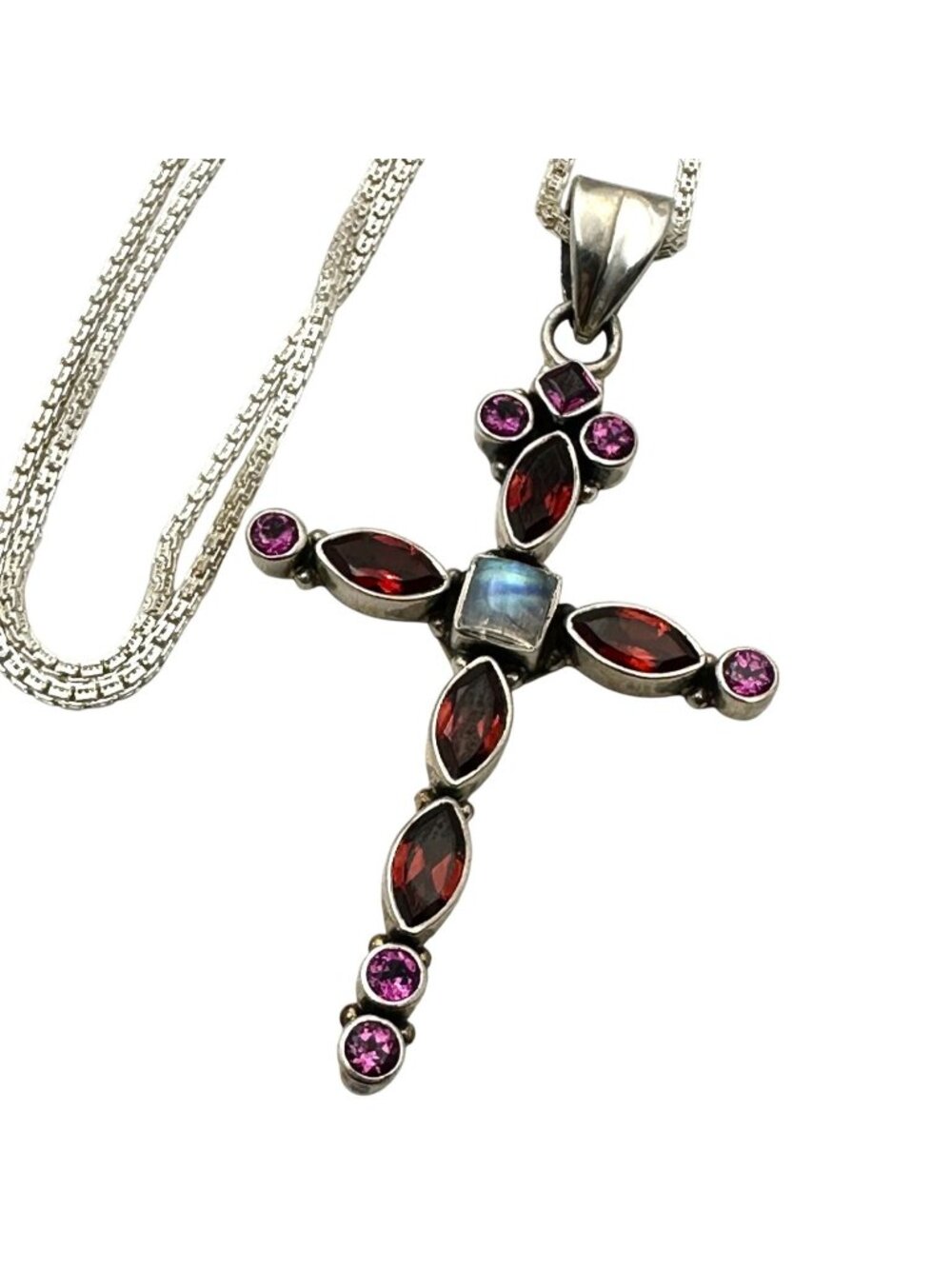 Nicky Butler Necklace Multi Gemstone Multicolor Cross Sterling Silver